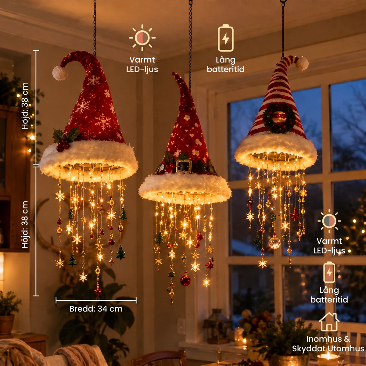 Julbelysning med Tomteluvor och LED-ljusslinga