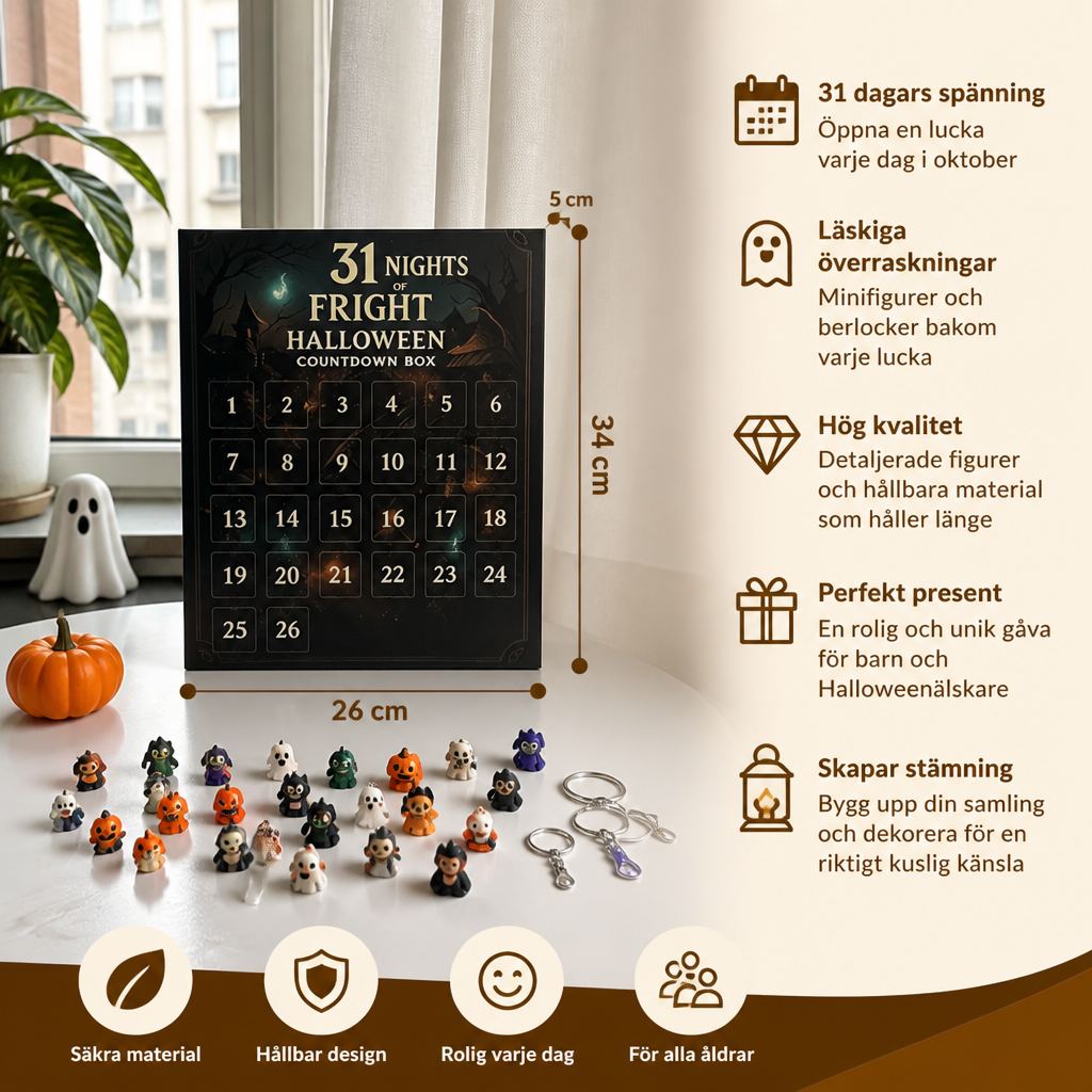 Halloween-nedräkningskalender med läskiga överraskningsminifigurer och berlocker