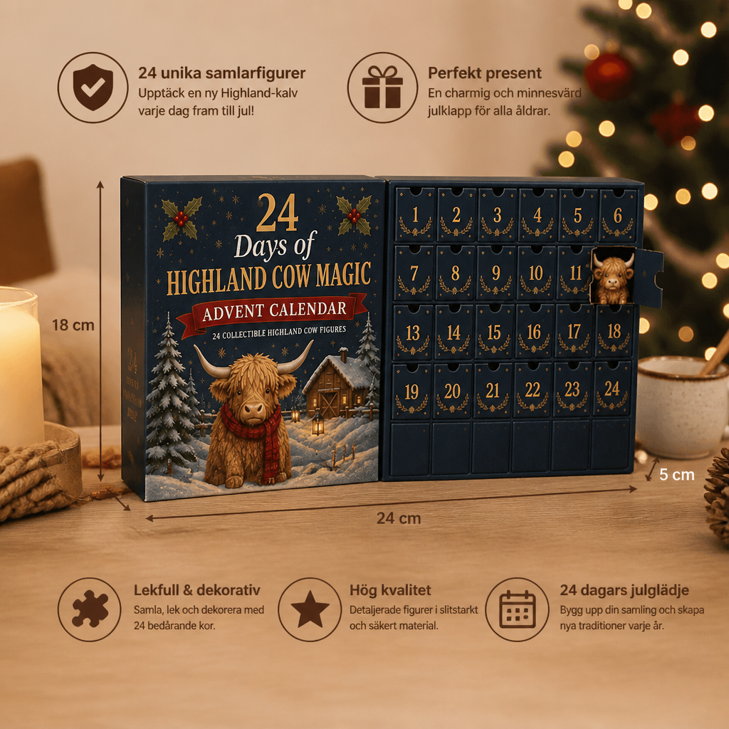 24-dagars adventskalender med Highland-kor som samlarfigurer i miniformat