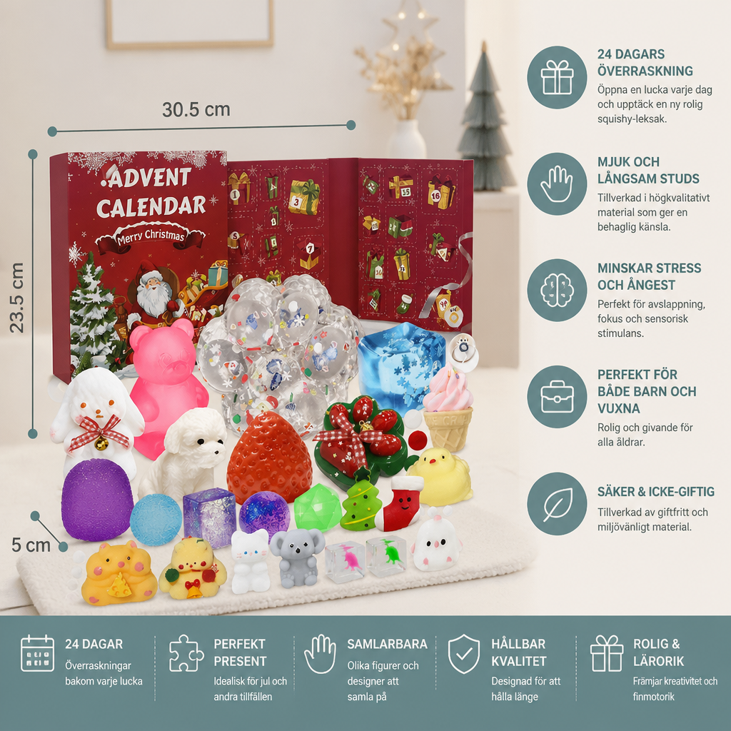 Premium Squishy-adventskalender för 24 dagar