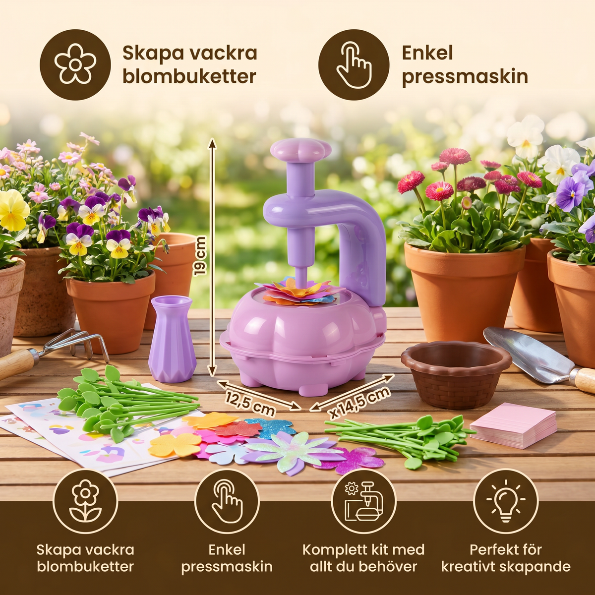 Barn Blomsterbukett Bastelset med Pressmaskin – DIY Kreativset för Flickor