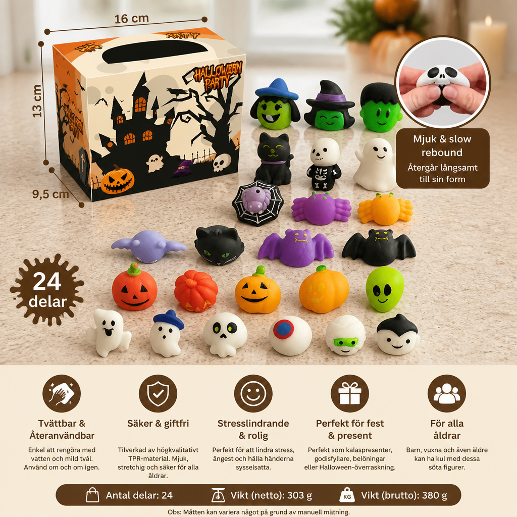 Tvättbart och återanvändbart Halloween Squishy-leksaksset för festgåvor och bus eller godis