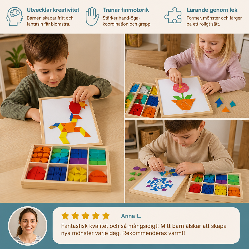 Magnetiskt geometriskt träpussel med former för barn
