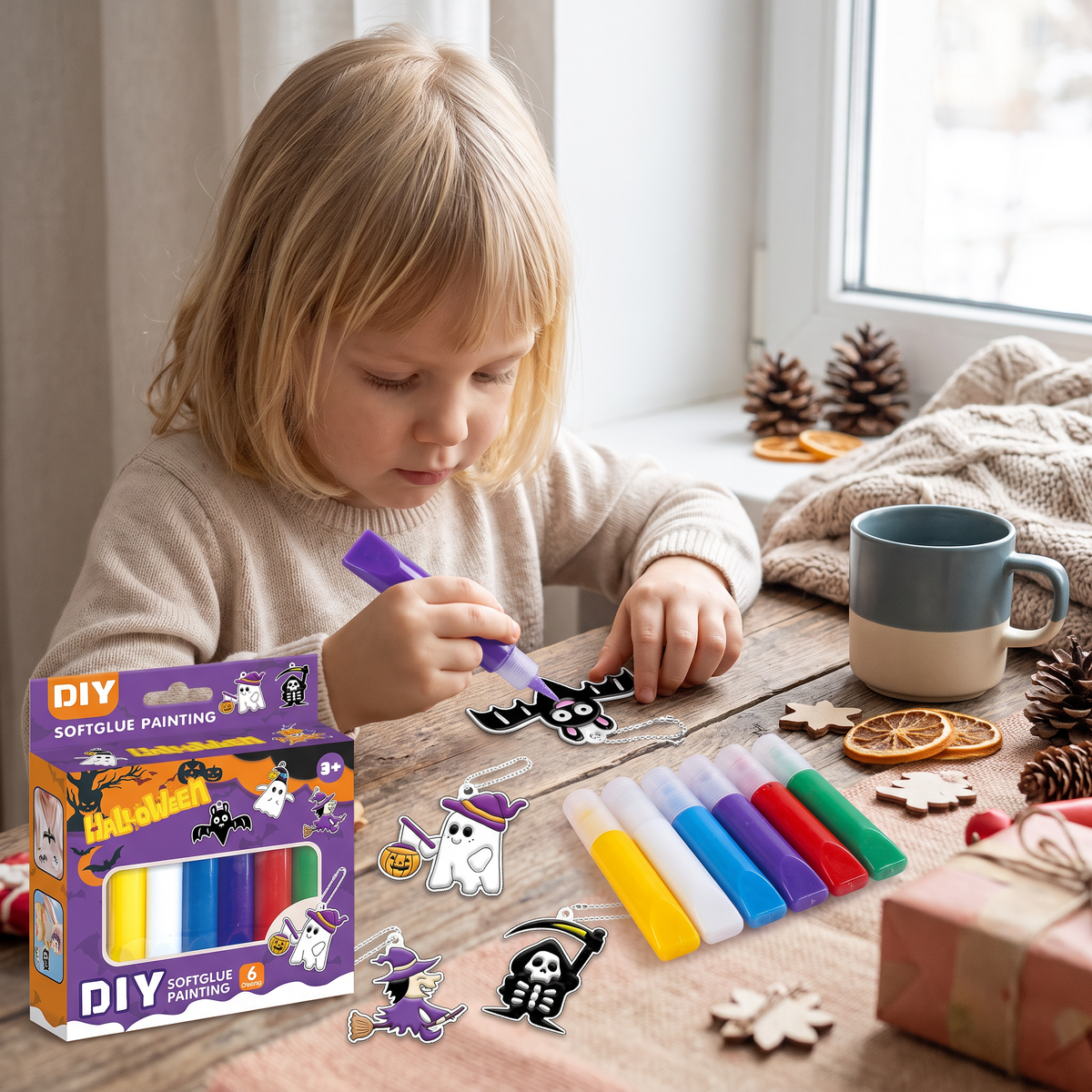 DIY-julpysselset för barn för att måla juldekorationer utan lim eller bakning