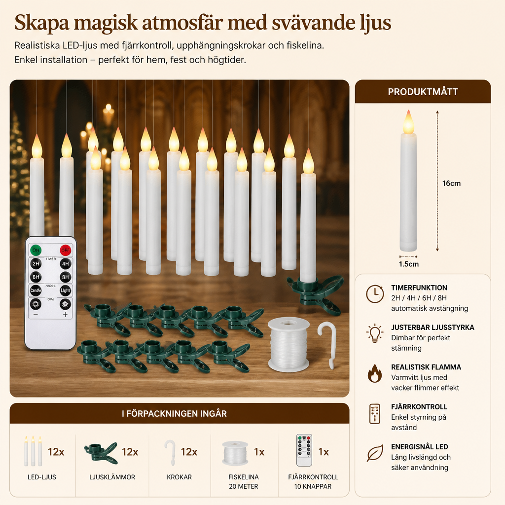 Magiskt Styrda Flytande LED-Ljus med Upphängningskrokar