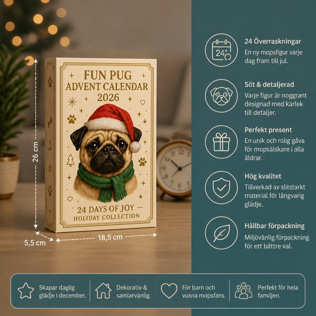 24-dagars adventskalender med mopsfigurer och överraskningar
