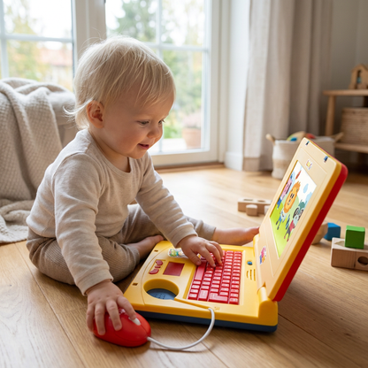 Interaktiv laptop för barn med ljus, musik och rullande skärm