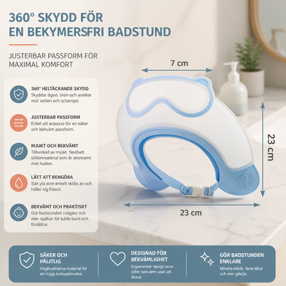 Justerbar schamposkärm för bebisar med 360° skydd för ögon och öron mot vatten och schampo