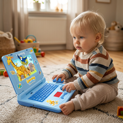 Interaktiv laptop för barn med ljus, musik och rullande skärm