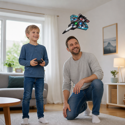 Tålig RC-drönare i skum med stridsflygplansdesign för flygning inomhus och utomhus – 360°-volter och LED-lampor