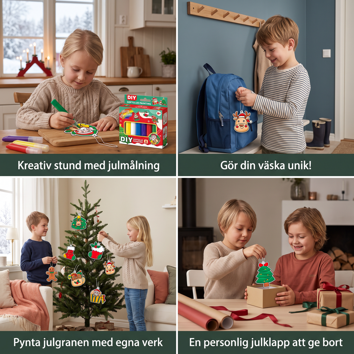 DIY-julpysselset för barn för att måla juldekorationer utan lim eller bakning