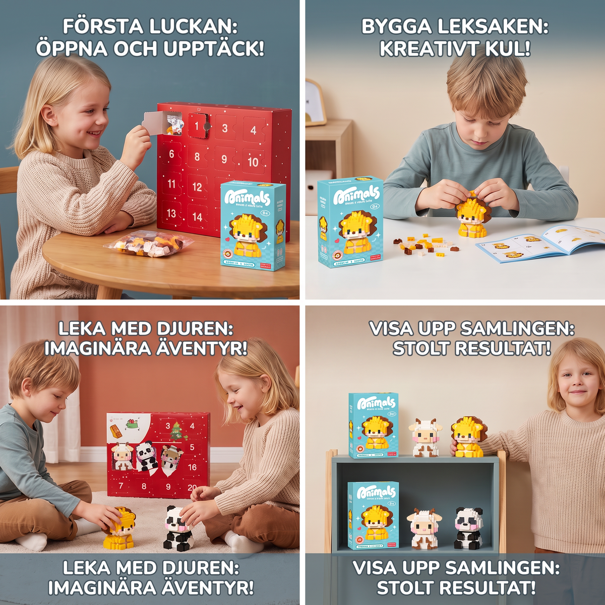 Söt adventskalender med djurbyggklossar för barn