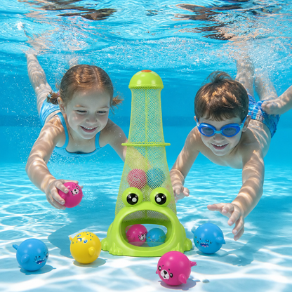 Frosch Dyk Pool Leksak med Fångstnät och Havsdjursbollar