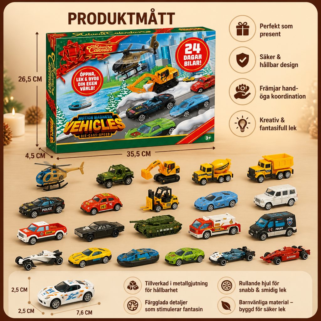 Julkalender med Bilar i Metallgjutning för Barn