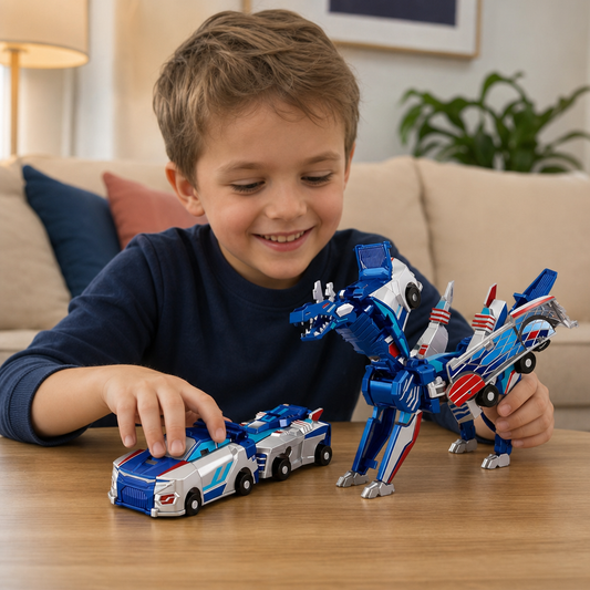 2-i-1 Magnetisk Förvandlingsbil & Dinosaurieleksak med Automatisk Kollisionsfunktion