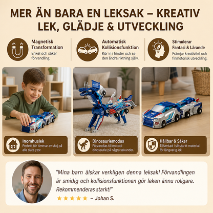 2-i-1 Magnetisk Förvandlingsbil & Dinosaurieleksak med Automatisk Kollisionsfunktion