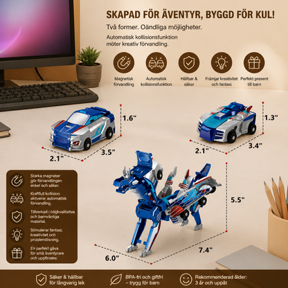 2-i-1 Magnetisk Förvandlingsbil & Dinosaurieleksak med Automatisk Kollisionsfunktion