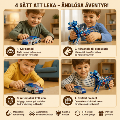 2-i-1 Magnetisk Förvandlingsbil & Dinosaurieleksak med Automatisk Kollisionsfunktion