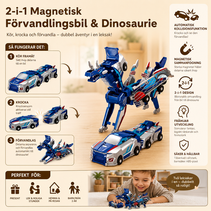 2-i-1 Magnetisk Förvandlingsbil & Dinosaurieleksak med Automatisk Kollisionsfunktion