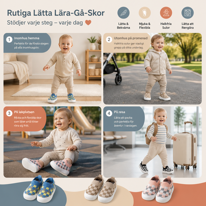 Rutiga Lätta Lära-Gå-Skor för Bebisar med Mjuka, Halkfria Sulor