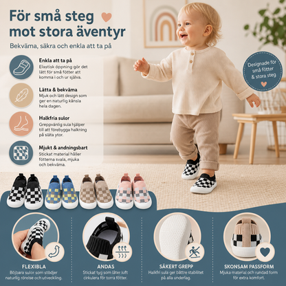 Rutiga Lätta Lära-Gå-Skor för Bebisar med Mjuka, Halkfria Sulor