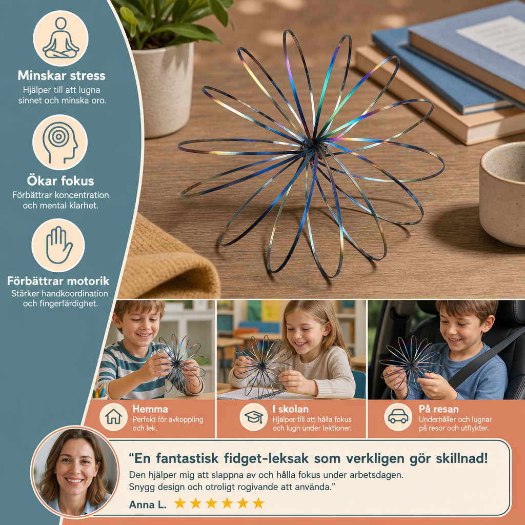 Geometrisk Fidget-leksak med Fjäder – Sensorisk Antistresskulptur