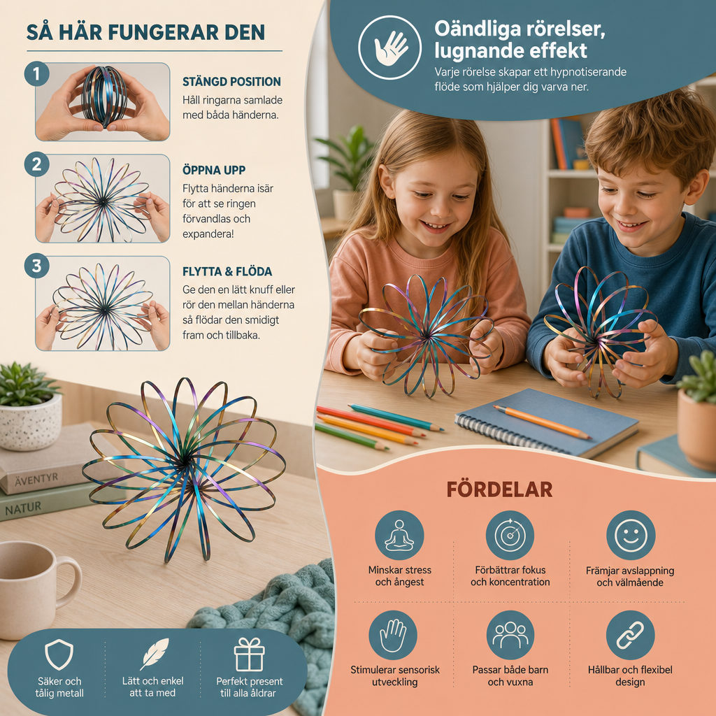 Geometrisk Fidget-leksak med Fjäder – Sensorisk Antistresskulptur