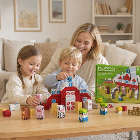 Magnetiskt Reseset med Byggklossar för Bondgård med Djur och Ladugård