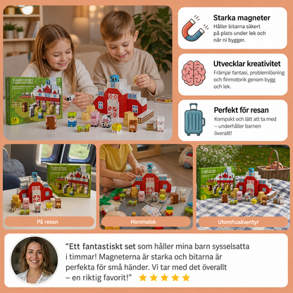 Magnetiskt Reseset med Byggklossar för Bondgård med Djur och Ladugård