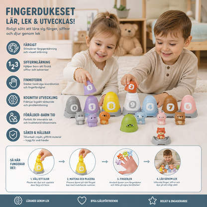 Montessori Fingerdukeset Med Mjuka Gummidjur Från Bondgården För Färgsortering Och Sifferinlärning