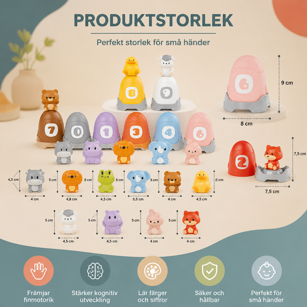 Montessori Fingerdukeset Med Mjuka Gummidjur Från Bondgården För Färgsortering Och Sifferinlärning