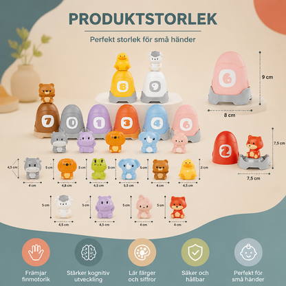 Montessori Fingerdukeset Med Mjuka Gummidjur Från Bondgården För Färgsortering Och Sifferinlärning