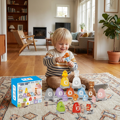 Montessori Fingerdukeset Med Mjuka Gummidjur Från Bondgården För Färgsortering Och Sifferinlärning