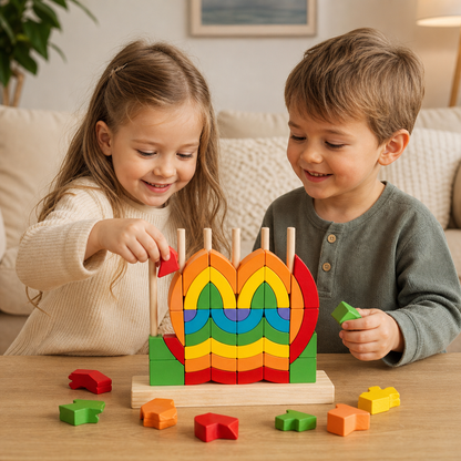 Montessori Regnbågspussel I Trä För Stapling Och Matchning
