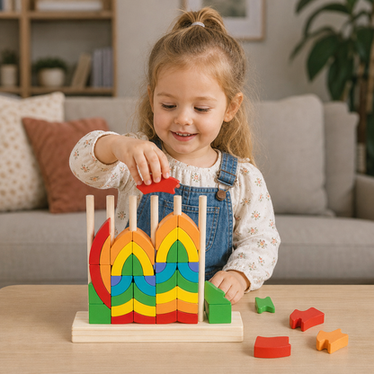 Montessori Regnbågspussel I Trä För Stapling Och Matchning