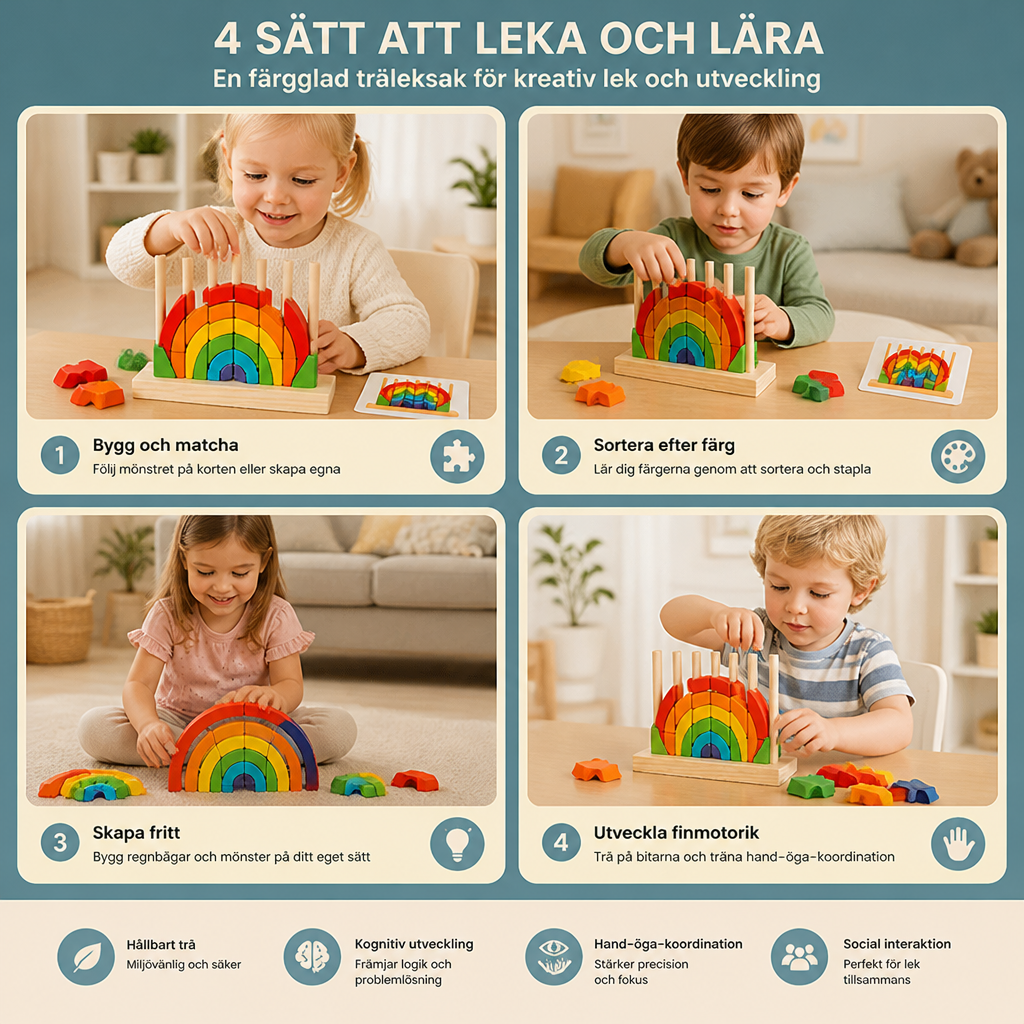 Montessori Regnbågspussel I Trä För Stapling Och Matchning