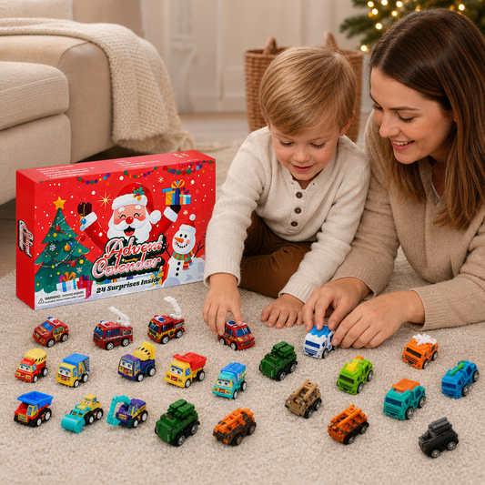 24-dagars adventskalender med tecknade leksaksbilar