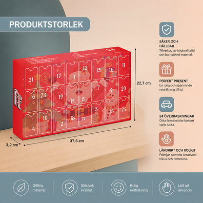 24-dagars adventskalender med tecknade leksaksbilar