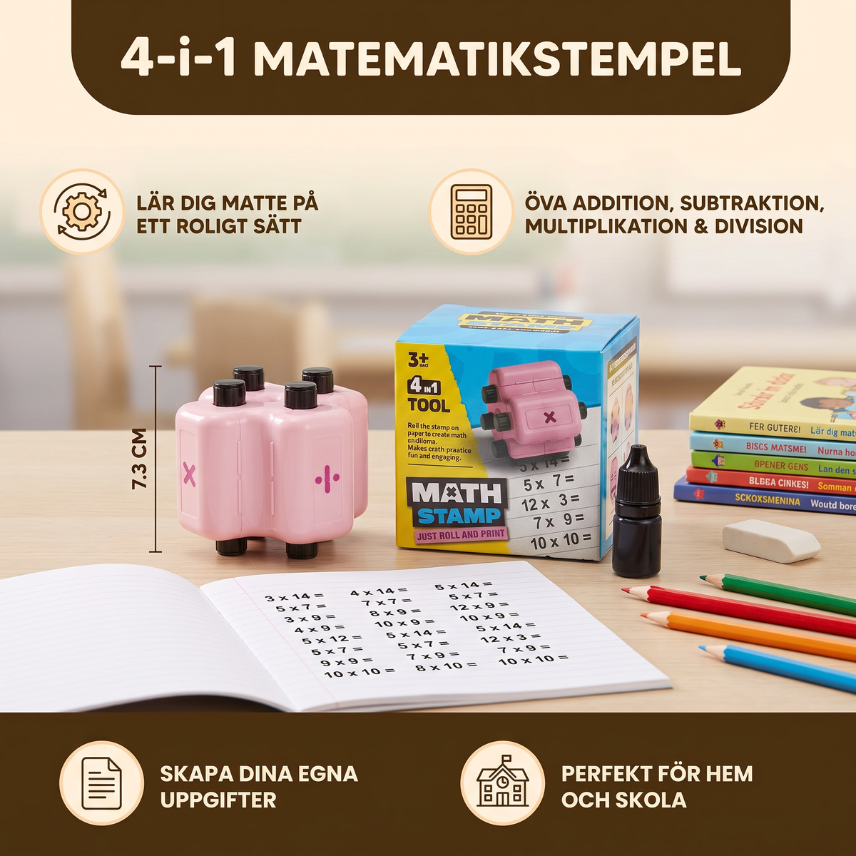 4-i-1 Matematikstempel – Öva Addition, Subtraktion, Multiplikation & Division