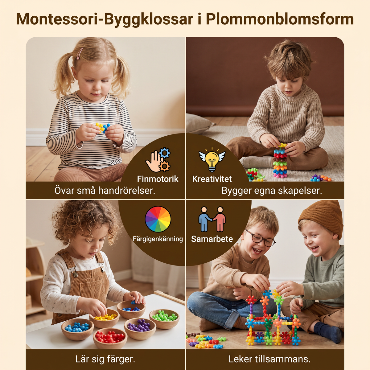 Montessori-Byggklossar i Plommonblomsform