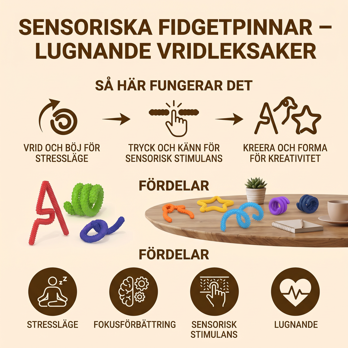 Sensoriska Fidgetpinnar – Lugnande Vridleksaker för Stressavlastning