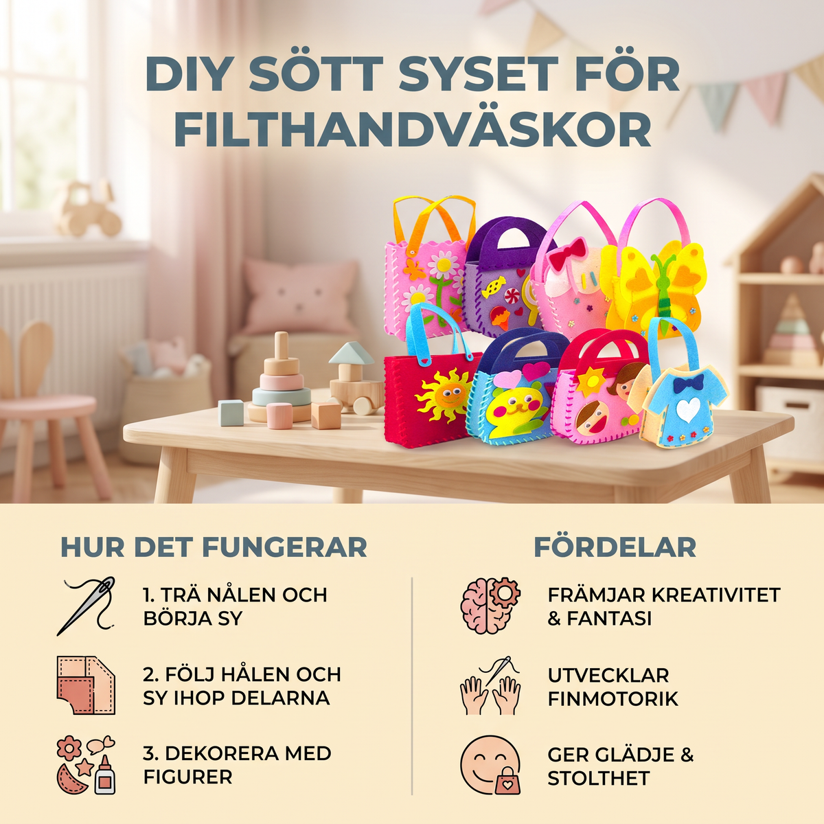 DIY Sött Syset för Filthandväskor för Barn