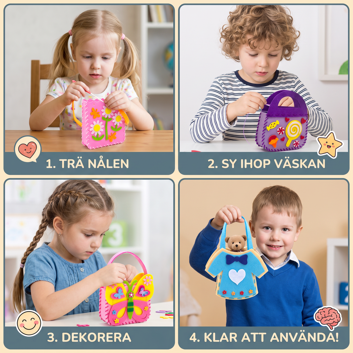 DIY Sött Syset för Filthandväskor för Barn
