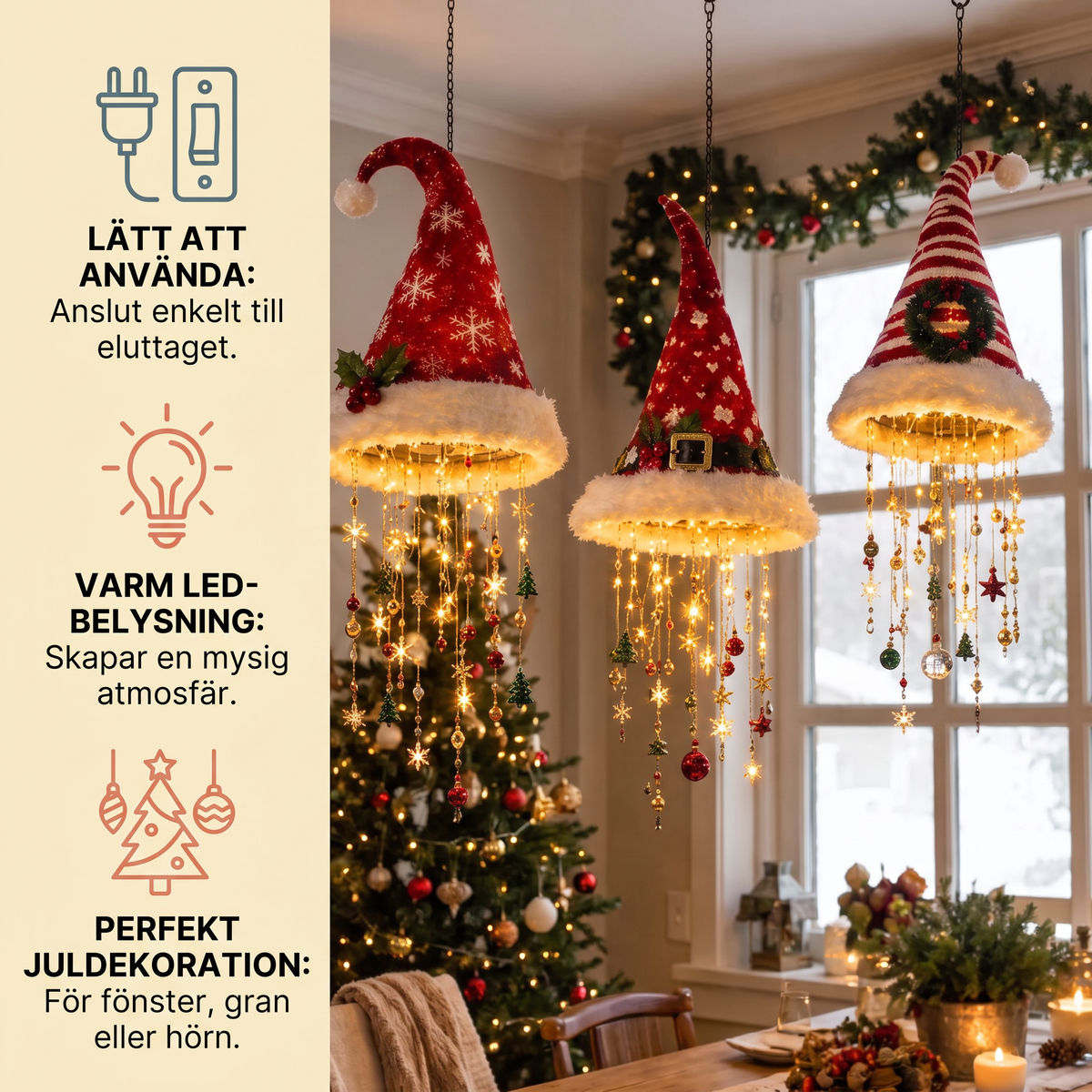 Julbelysning med Tomteluvor och LED-ljusslinga