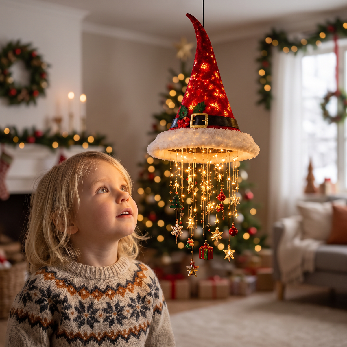 Julbelysning med Tomteluvor och LED-ljusslinga