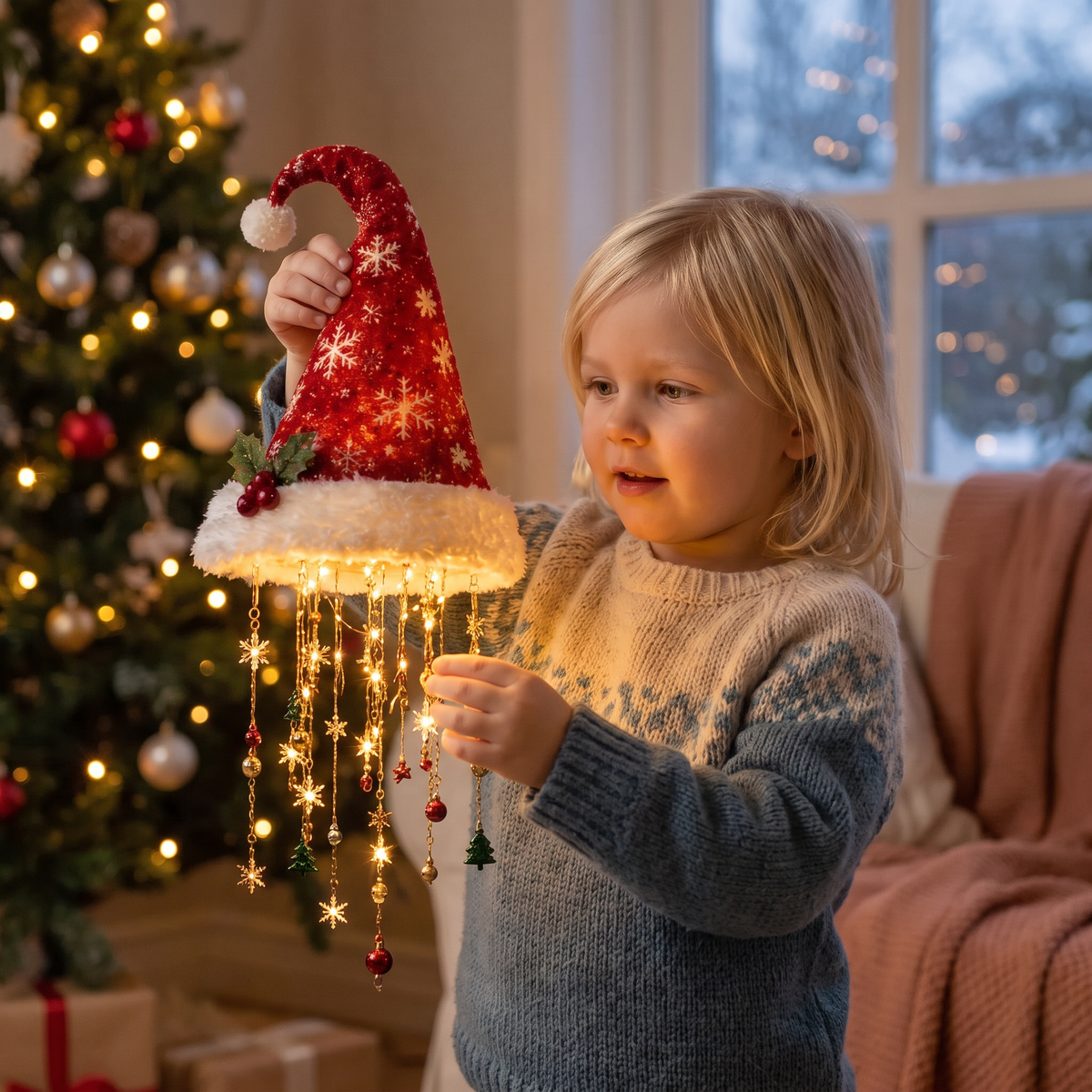 Julbelysning med Tomteluvor och LED-ljusslinga