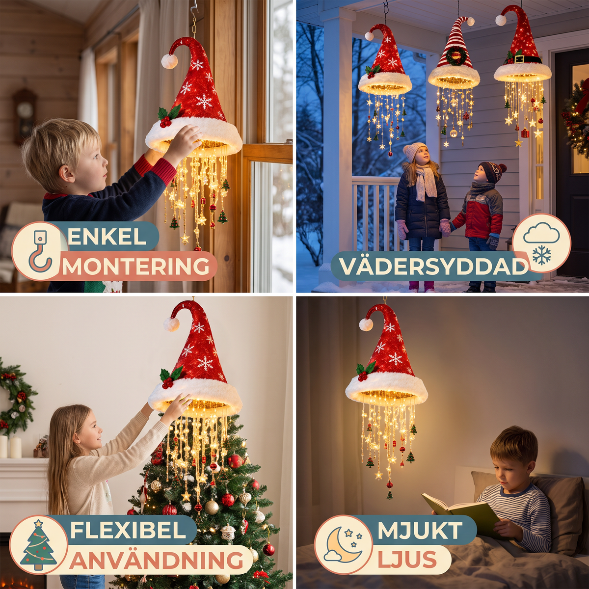 Julbelysning med Tomteluvor och LED-ljusslinga