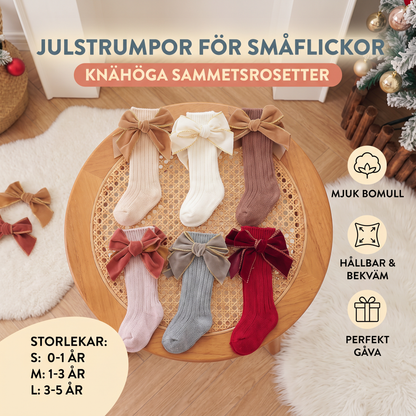 Julstrumpor för Småflickor med Sammetrosetter, Knähöga