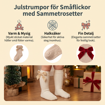 Julstrumpor för Småflickor med Sammetrosetter, Knähöga