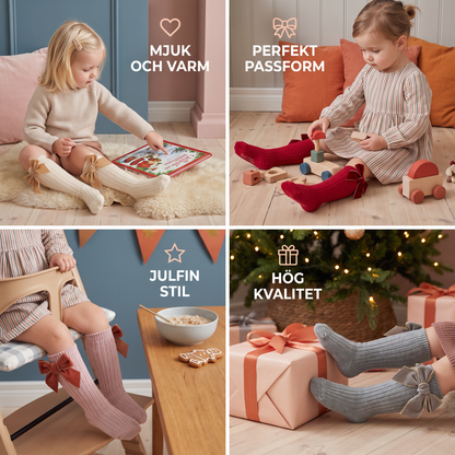 Julstrumpor för Småflickor med Sammetrosetter, Knähöga
